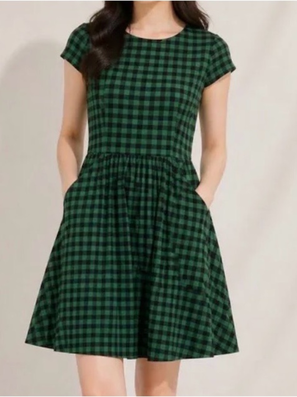Green Plaid Short Sleeve Mini Dress